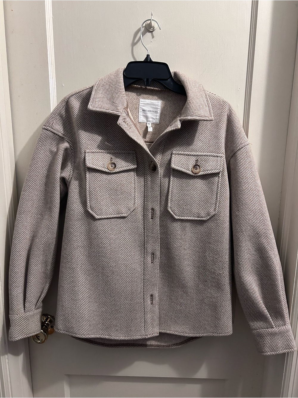 Avec Les Filles shacket herringbone brown‎ tan oversized shirt jacket xs